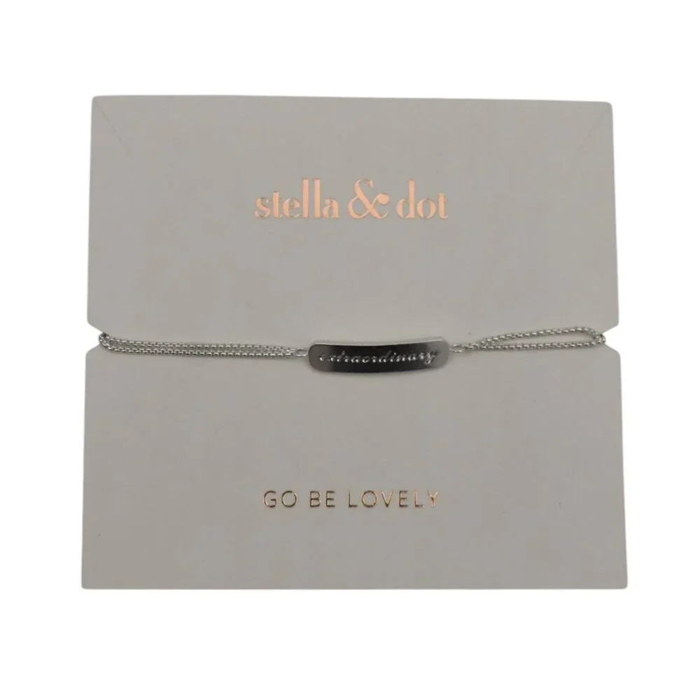 Stella & Dot Extraordinary Silver Bar Bracelet Engraved New in Box